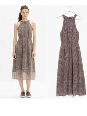 Madewell Sleeveless Midi Printed Halter Dress in Taupe